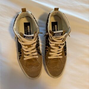 Golden Goose Leopard Print Sneakers - Tan and Black